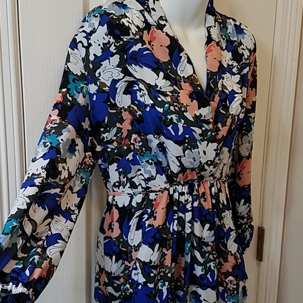 Eclair Floral Print Dress with pockets coral -blue